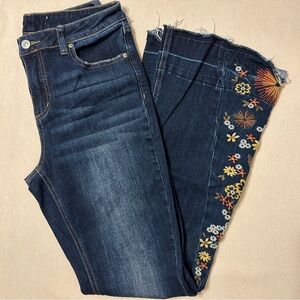 Ashley Mason Dark Blue Flare Jeans with Floral Embroidery